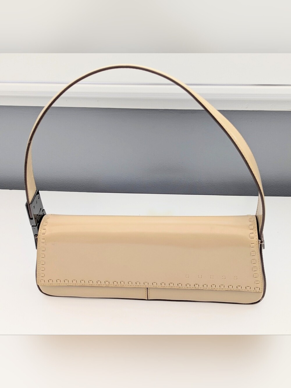 GUESS Y2K Hard-Shell Shoulder Bag/Purse w/Embossed Detail & Brand on the Front